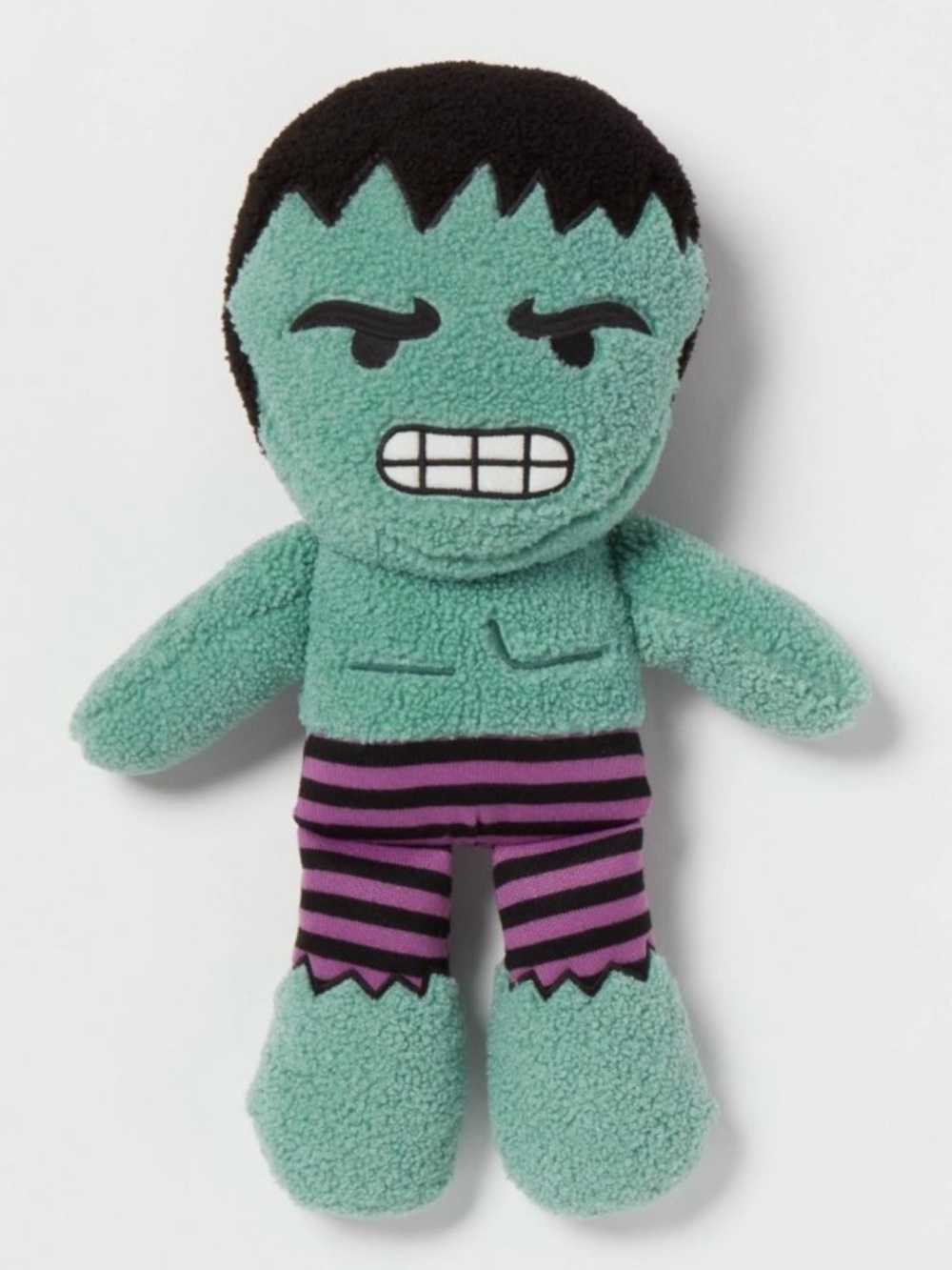 Marvel Green Hulk Plush with Black Hair and Purple-Black Striped Shorts